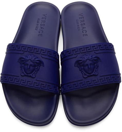 royal blue versace slides|Versace logo slides.